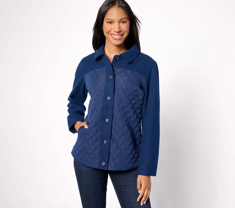 New Isaac Mizrahi Estate Women's Quilted Blue Jacket Coat A606742 Plus Sz 1x